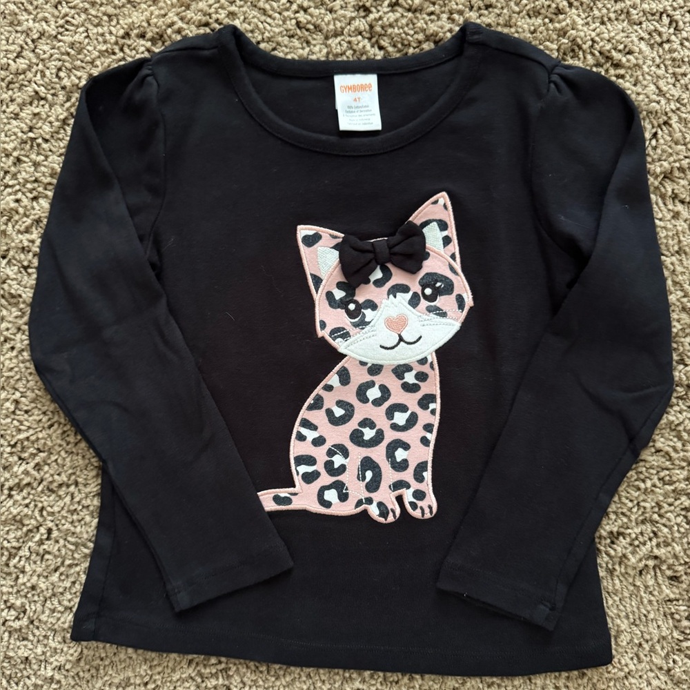 Black & Pink Cat Print Long Sleeved Top W/Black Tulle Skirt ~ Sz 4T - Picture 2 of 14